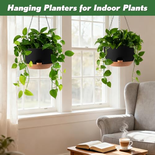 13-inch Oversized Hanging Planter Set of Two,Planters for Indoor and Outdoor Plants.Place Plant pots Across Diverse Settings Including windowsills,Living Room,and Gardens.Black-Brown - color: Black 2 Pack, size: 13 inch
