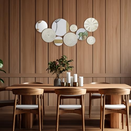 Blulu 9 Pcs White Gold Mirror Wall Decor Metal Round Home Art Decor Decorative Modern Circle Mirror Wall Art Sculpture Hanging Decorations for Home Living Room Office - color: White, Gold