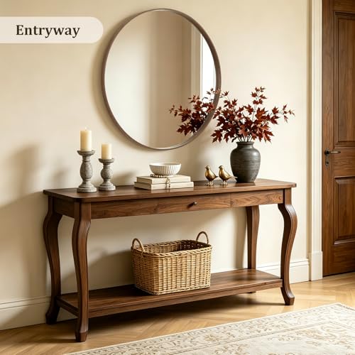 WallBeyond Round Wood Mirror, 40" Round Modern Decoration Large Circle Wall Mirror for Bathroom Living Room Bedroom Entryway, Walnut - color: Walnut, size: 40"L x 40"W