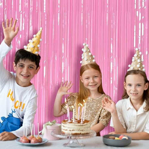 Pastel Pink Party Streamers Foil Fringe Backdrop Curtains Tinsel Streamers Birthday Party Decorations Fringe Backdrop for Birthday Valentines Gender Reveal Party Bridal Shower - color: Macaron Pink, size: 2 Pack