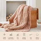Battilo Chunky Knit Throw Blanket for Couch, Hand Made Chenille Throw Blanket, Super Soft Warm Cozy Pink Blanket for Bed, Sofa, Living Room, 50"x60" - color: Pink