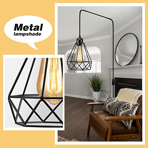 Plug in Pendant Light, Industrial Hanging Light with Plug in Cord, Black 15FT On/Off Switch Farmhouse Pendant Light, Hanging Lamps for Dining Room - color: Black