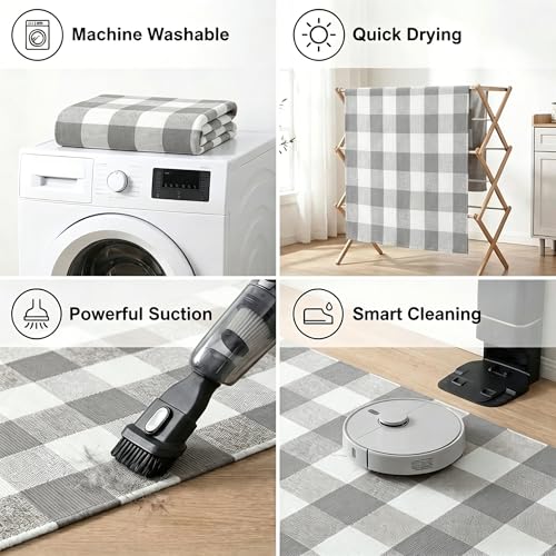 MUBIN Cotton Buffalo Plaid Rug, 27.5x43 Gray White Outdoor Rug Front Door Decorative Mat, Washable Doormat Hand-Woven Foldable Area Rug Layered Door Mats Rug for Front Porch, Entryway, Patio - color: Gray White Plaid, size: 2'3" x 3'7" (Rectangular)