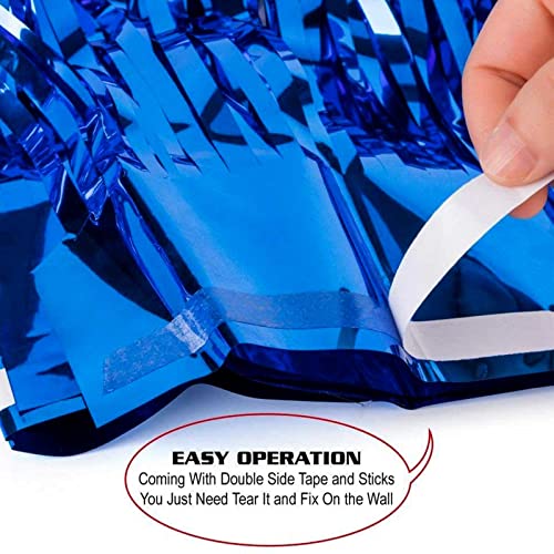 4 Pack Blue Foil Fringe Curtain Backdrop, 3.28Ftx8.2Ft Metallic Tinsel Streamers for Sea Party, Photo Booth Props, Birthday, 2022 Summer Ocean Theme Party Decoration Supplies - color: Blue