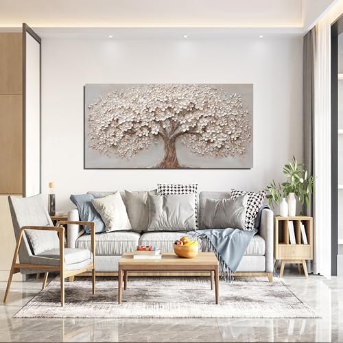 Canvas Wall Art Decor Prints Modern Botanical Wall Art Pictures for Living Room Canvas Art Wall Decor Tree of Life Wall Art Decor White Flower Wall Art Prints Artwork for Walls Bedroom Office Decor 20" X 40" - color: White Browm, size: 40"L x 20"W