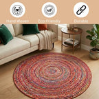 WeWove Hand Woven Area Rug 6 Feet Round - Jute Cotton Area Rug Rustic Farmhouse Boho Accent Rug for Living Room Bedroom Kitchen Dorm Entryway Hallway - Handcrafted Floor Rug - size: 6' (Round)