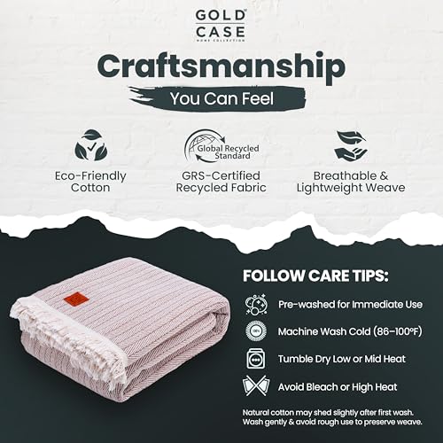 Gold Case Throw Blanket for Bed - 100% Recycled Turkish Cotton Blanket - Vintage Lightweight Soft Throw Blankets for Bed & Living Room - Twin Size Cozy Blankets - 71x90 - Beige - color: Vintage Beige, size: 71x90"