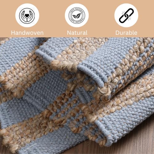 Area Rug Farmhouse 2x3 Feet - Hand Woven Jute Cotton Rug Bohemian Rustic Vintage - Non Slip Floor Rug for Bedroom Living Room Kitchen Dorm Entryway Hallway - Area Rug Natural Grey - color: Natural Grey, size: 2'x3'