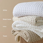 Bedsure Cooling Cotton Waffle King Size Blanket - Lightweight Breathable Blanket of Rayon Derived from Bamboo for Hot Sleepers, Natural, 104x90 Inches - color: 01 - Natural, size: King (104" X 90")