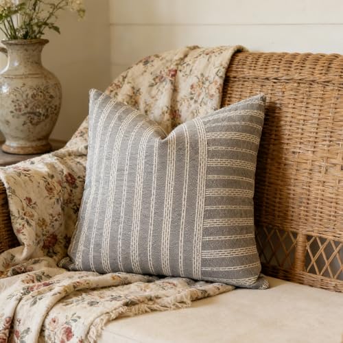 Slow Cow Black and Beige Patchwork Stripe Decorative Throw Pillow Cover Cushion Cover Pillowcase for Sofa Couch Bed Chair 18 x18 Inches - color: Mixd Black, size: 18" x 18" (Pack of 1)
