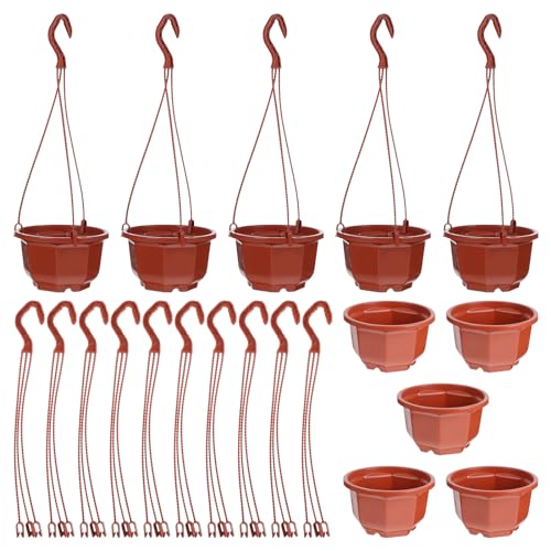 DOITOOL 10Pcs Plastic Hanging Planters, 6.29" Hanging Flower Pots Plant Basket Planter for Outdoor Indoor Plants Garden Balcony Decoration - color: Brown