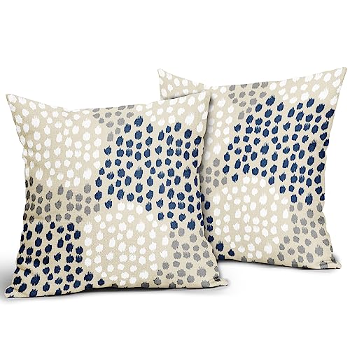 Blue White Pillow Covers 16x16 Set of 2 Boho Gray Polka Dot Throw Pillows Modern Trendy Print Decorative Outdoor Farmhouse Pillowcase Cushion Cover Linen Pillow Case Decor for Home Sofa Couch Bed - color: Blue White Dots, size: 16" x 16" (Pack of 2)