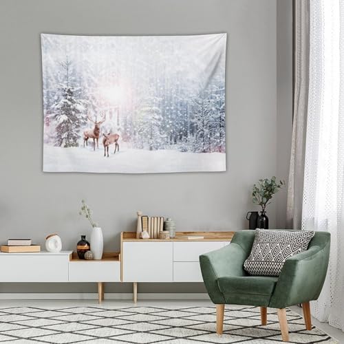 ZhiRain Winter Theme Merry Christmas Tapestry Wall Hanging Nature Forest Snowy Scenery Deer Tapestries Home Decor for Living Room Bedroom Farmhouse Apartment Dorm 30"x40" - color: Cabin-24, size: 30"L x 40"W
