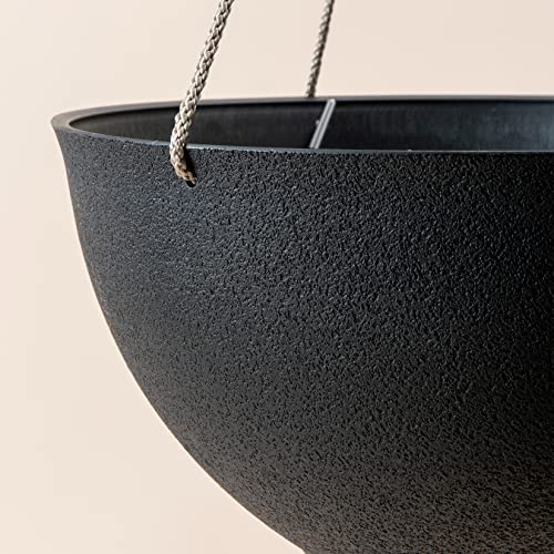 LA JOLIE MUSE Hanging Planters for Outdoor Plants, Large Hanging Planter with Drain Holes, Black Hanging Flower Pots (13.2 Inch, Set of 2) - color: Black
