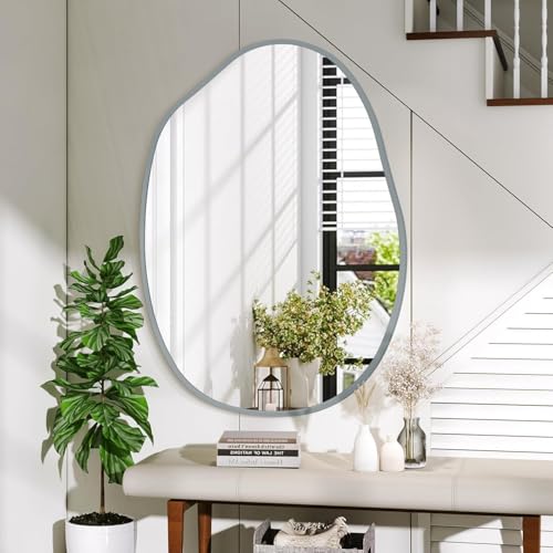Large Irregular Wall Mirror Asymmetrical Mirror, 26"x37.5" Metal Framed Mirrors for Bathroom, Decorative Modern Wall Decor, Living Room, Entryway, Bedroom Gray - color: Grey, size: 37.5"L x 26"W