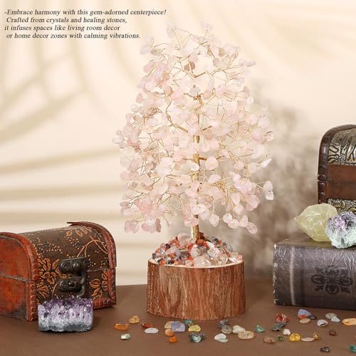 MAIBAOTA Rose Quartz Crystals Tree of Life Pink Office Home Decor Good Luck Handmade Feng Shui Spiritual Gifts for Women - color: Pink02