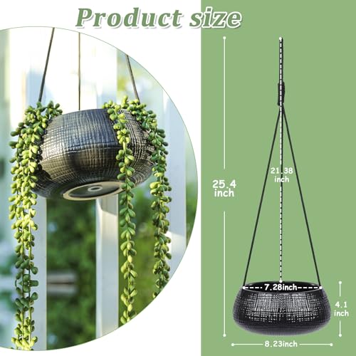 8 Inch Hanging Planters for Indoor Plants - Small Hanging Flower Pots with Drainage Holes Round Ceramics Hanging Plant Pots Black - color: Black