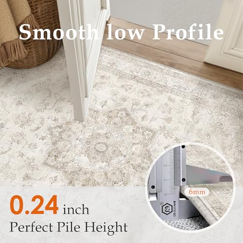 PureCozy Beige Area Rug 2x3 Washable Vintage Small Carpet for Entryway Kitchen Soft Retro Low Pile Thin Door Mat Non Slip Oriental Medallion Throw Rug for Bathroom Office Bedroom Dining Room - color: Beige, size: 2' x 3' (Rectangular)