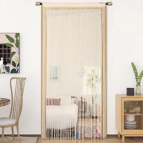 HSYLYM Spaghetti String Curtains for Doorways Privacy Door Frame Tassel Hippy Wall Kitchen Hallway Boho Fringe Curtain Hanging Door Room Dividers Decor 1 Panel（39×110in/100×280cm,Beige） - color: Beige, size: 39"W x 110"L (Pack of 1)