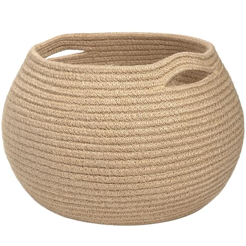 Goodpick Wicker Storage Basket for Living Room, Small Round Woven Basket for Toys, Towel, Bedroom, Children Corner Decoration Plant Baskets Indoor, Jute, 12.5"D x 8.3"H - color: Jute, size: 10"D x 8.3"H