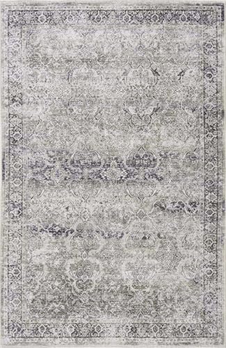 Hauteloom Wentworth Bohemian Vintage Medallion Area Rug - Farmhouse Oriental Carpet for Living Room, Bedroom - Machine Washable - Gray - 6'7" x 9' - color: Gray, White / Arista, size: 6'7" x 9' (Rectangular)