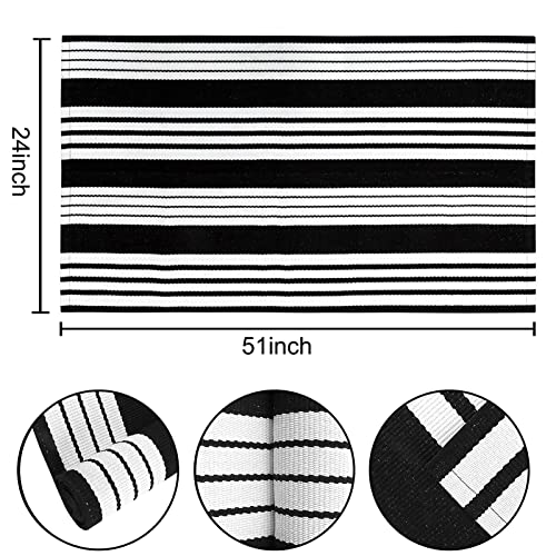 Striped Outdoor Rug 24'' x 51''Black and White Front Porch Mat, Cotton Washable Woven Layered Doormats for Entryway Bedroom - color: Black Striped, size: 2' x 4'3" (Rectangular)