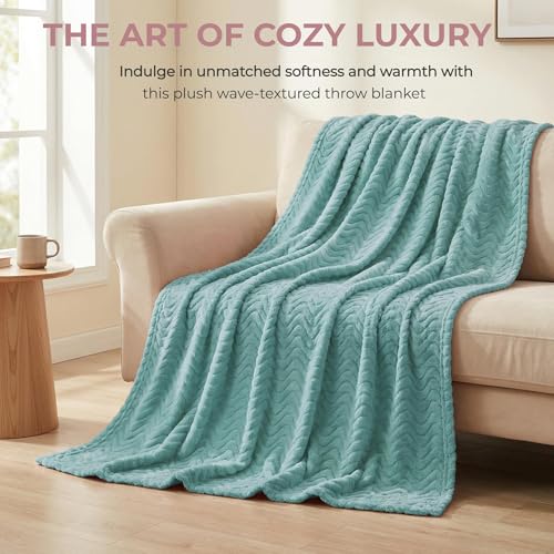 Exclusivo Mezcla Fleece Bed Blanket Queen Size, Lightweight Jacquard for Spring Summer, Soft Cozy Breathable Blankets, Celadon, 90x90 Inches - color: Celadon, size: Queen ( 90x90 IN )