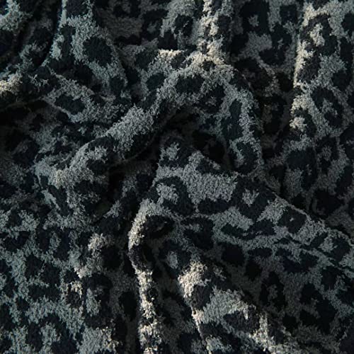 Yarn Leopard Jacquard Throw Blanket Fringe Lightweight Cozy Bed Blanket Soft Throw Blanket fit Couch Sofa Suitable for All Season,Graphite/Carbon - color: Graphite/Carbon, size: 51"x71"