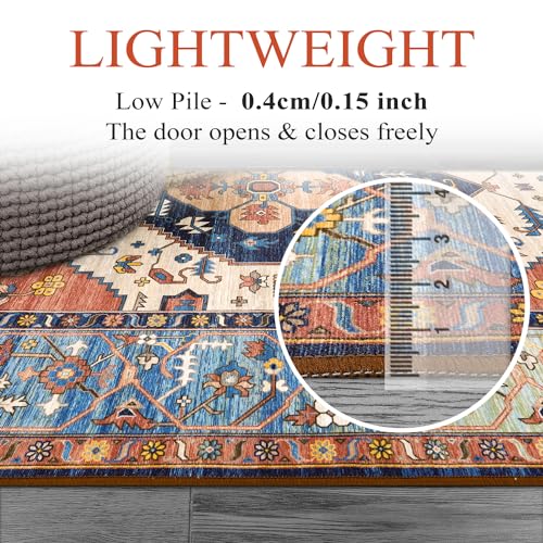 Lahome Boho 2x3 Washable Kitchen Rugs, Throw Non-Slip Backing Small Door Rug for Entryway Low-Profile Inside Door Mats, Oriental Indoor Doormat Carpet for Entrance Bathroom Laundry Living Room, Adelyn - color: Rust, size: 2' x 3' (Rectangular)