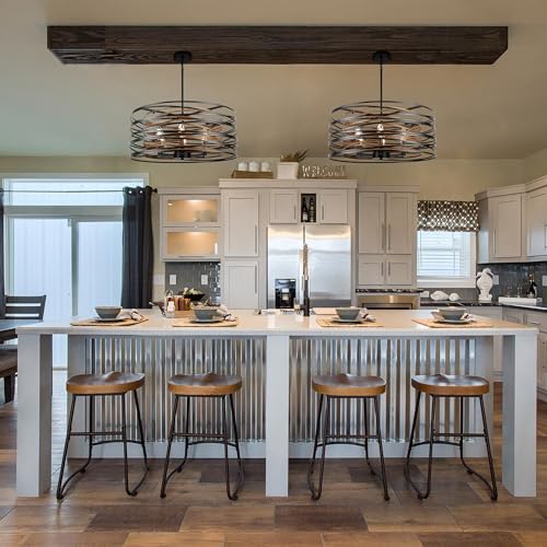 ACNKTZ 23.6'' Rustic Large Drum Chandeliers for Dining Room, 6-Light Modern Farmhouse Lighting for Kitchen Island, Retro Round Entryway Light Fixture, Black with Retro Wood Texture Interior - color: Black with Retro Wood Texture Interior, size: 23.6"/6-Li