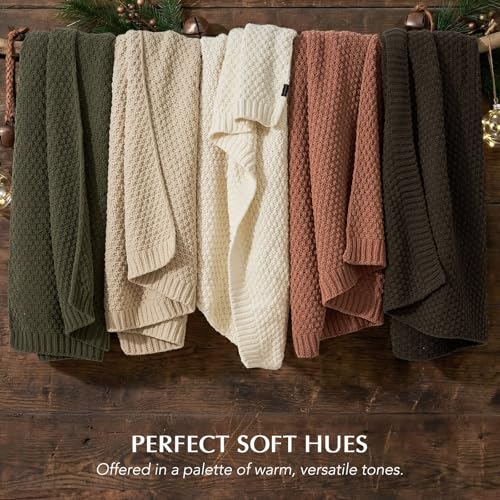 EVERGRACEHOME Chunky Chenille Knit Throw Blanket for Couch, Soft Luxurious Moss Stitch Blankets for Bed, Cozy Decorative Farmhouse Knitted Throws for Sofa, Cocoa Brown, 60" x 80" - color: Cocoa Brown, size: 60" X 80"
