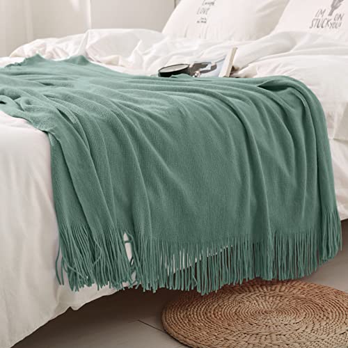 Homiest Decorative Knitted Throw Blanket with Fringe, Lightweight Acrylic Knit, Soft & Cozy Tassel Blanket for Couch, Sofa, Bed (Sage Green, 50 x 60 Inch) - color: Sage Green, size: 50" x 60"