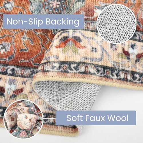 KOZYFLY Small Area Rug 2x3 Ft Rugs for Entryway Washable Boho Entry Rug Non Slip Door Mat Indoor Entrance Rust/Orange/Blue Printed Faux Wool Vintage Printed Kitchen Rug Throw Rugs for Entrance Kitchen - color: Rust/Orange/Blue, size: 2' x 3' (Rectangular)