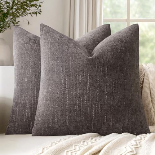 18x18 Inch Set of 2 Textured Throw Pillow Covers Decorative Soft Accent Square Chenille Pillowcases Neutral Farmhouse Cushions Modern Home Decor for Couch Sofa Bedroom Living Room,Charcoal - color: Charcoal, size: 18" x 18" (Pack of 2)