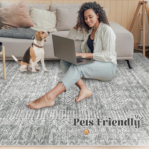 2x8 Washable Runner Rug: Moroccan Geometric Boho Rug Farmhouse Non Slip Stain Resistant Rugs Low Pile Soft Carpet for Porch Kitchen Laundry Room Living Room Bedroom (Grey,2'x8') - color: Grey, size: 2' x 8' (Rectangular)