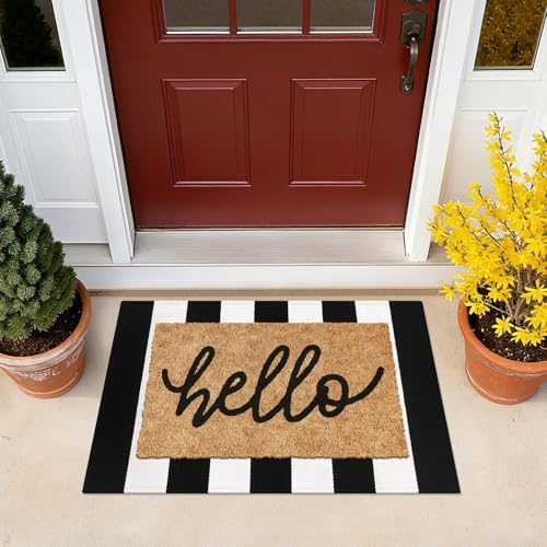 Black and White Striped Rug 27.5x43 Inches Front Door Rug Outdoor Small Striped Rugs Cotton Washable Indoor Outdoor Rug Doormats for Patio Farmhouse Entryway Kitchen Foyer - color: Black and White Striped Rug, size: 2‘×3’