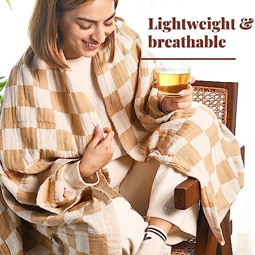Folkulture Throw Blanket for Couch 50" x 60" |Cotton, Lightweight & Breathable Summer Blanket for Chair, Couch, Bed |Yellow Comfort Throw Blankets for Living Room, Summer Must Haves, Graduation Gifts - color: Biscuit