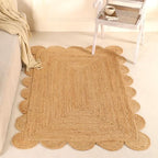 Scalloped Natural Jute Rug 4x6ft – Handwoven Natural Fiber Rug for Living Room, Bedroom, and Entryway, Rustic & Boho Style - size: 4' x 6' (Rectangular)