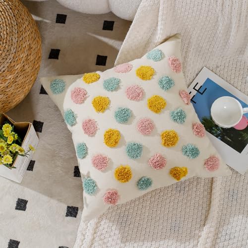 Holibeat Fluffy Dot Pillow Covers Decorative Throw Pillowcases Pack of 2 (Pink Blue Orange, 18" x 18" (Pack of 2)) - size: 18" x 18" (Pack of 2)