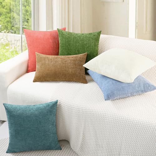 CaliTime Throw Pillow Covers Decorative 16 X 16 Inches Pack of 2 Cozy Chenille Cushion Cases for Couch Sofa Bed Living Room Home Forest Green - color: Forest Green, size: 16" x 16" (Pack of 2)