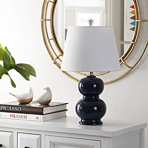 SAFAVIEH Lighting Collection Everlee Modern Contemporary Navy Ceramic Double Gourd 22-inch Bedroom Living Room Home Office Desk Nightstand Table Lamp (LED Bulb Included) - color: Navy