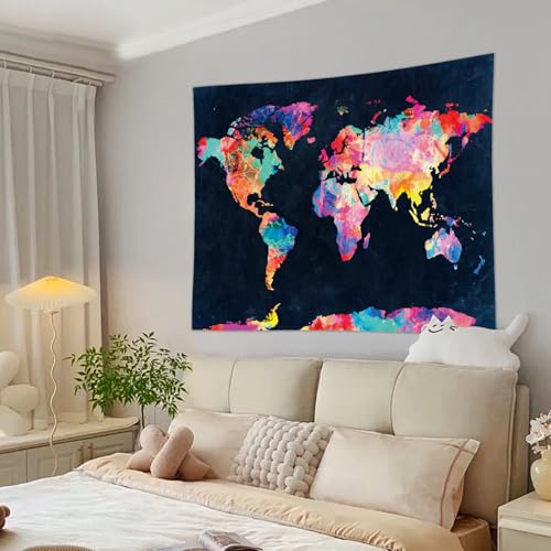 World Map Watercolor Tapestry Wall Hanging for Bedroom Living Room Travel Decor - color: World Map, size: 59.1"L x 51.2"W