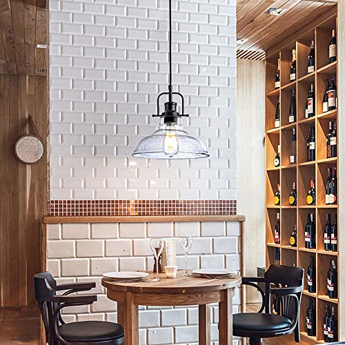 Zlepmlla Glass Pendant Light，Black Pendant Light Fixtures with Seeded Glass Shade, Adjustable Height Hanging Lights for Hallway, Kitchen Island, Dinning Room（Bulb not Included） - color: Black