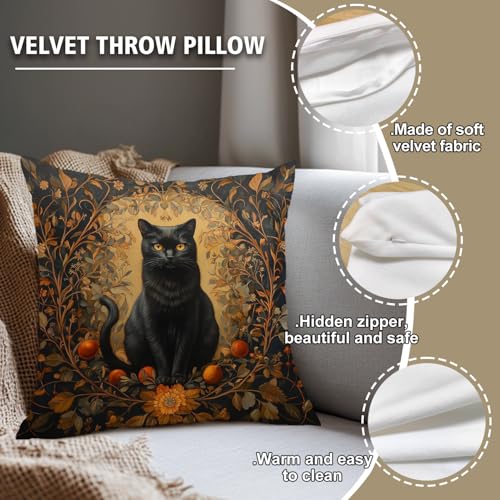 YOU FOUND ME William Morris Abstract Vintage Black Cat Design Throw Pillow Cover Home Decor, Art Decor Pillowcase Cushion Cover for Bed Sofa Living Room, Indoor and Outdoor 18x18inch (Black Cat2) - color: Black Cat2