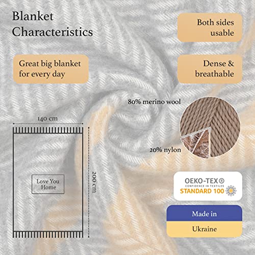 LYHome Merino Wool Blanket - Warm Throw for Cold Weather, Warmest Travel Outdoor Camping Blankets, Picnic Army and Military Throws, Comforter Soft & Cozy (55 x 79 Grey with Mustard and White Stripes) - color: Grey With Mustard and White Stripes