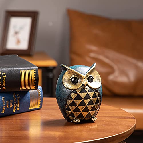 Leekung Owl Statue Home Decor - Owl Figurines for Bookshelf, Bedroom, Living Room, Office & TV Stand Decorations - Animal Sculptures Gift for Bird Lovers - color: Blue