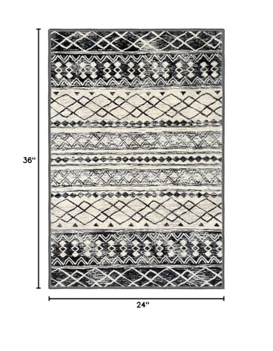 KUTA Moroccan Area Rugs 2x3, Black Navy Blue Entryway Rug Non-Slip Washable Small Indoor Door Mat, Ultra Soft Print Vintage Geometric Low-Pile Floor Carpet for Entrance, Kitchen - color: Beige/Black Navy Blue, size: 2' x 3' (Rectangular)