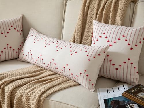 Caflife Christmas Lumbar Pillow Cover 14x36 Long Pack of 1 Decorative Pillows Bed, Beige with Red Body Throw Pillow Covers, for Modern Farmhouse Sofa Bedroom Living Room Home Decor Couch Pillowcase - color: Red Beige, size: 36" x 14" (Pack of 1)