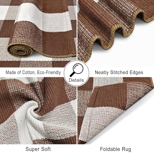 Buffalo Plaid Outdoor Rug 2.3 x 3.6 Ft Brown and White Checkered Rug Cotton Buffalo Plaid Rug Front Door Mat for Front Porch Farmhouse Entryway - color: Brown and White, size: 2.3‘×3.6’