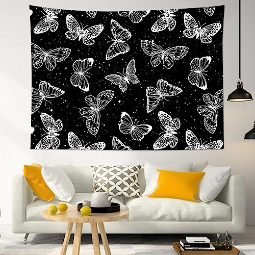 HVEST Butterfly Wall Hanging - Space Tapestry for Bedroom & Living Room, 59W x 51H inches - color: Black, size: 51"L x 59"W